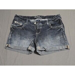Amethyst‎ Distressed Dark Denim Frayed Hem Jeans Shorts Size 14